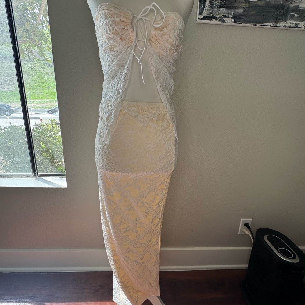 Strapless Lace Set Skirt and top in Cream and White